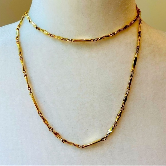 Vintage Diamond Shaped Simple Gold Tone Chain 34” Can be Worn Doubled or layered - Picture 1 of 10